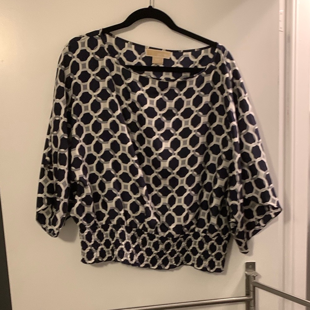 Navy and White Geometric Women's Top